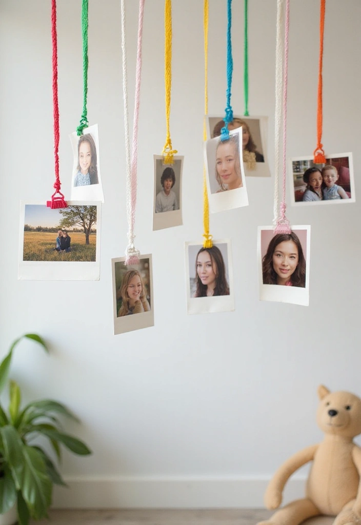 27 Photo Frame Wall Ideas To Make Every Memory Shine 179 27 Photo Frame Wall Ideas To Make Every Memory Shine - 27. Whimsical Photo Holders on Strings