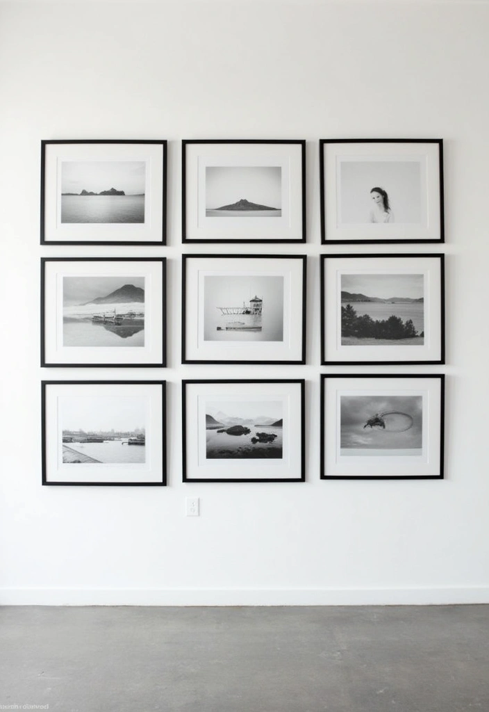 27 Photo Frame Wall Ideas To Make Every Memory Shine 34 27 Photo Frame Wall Ideas To Make Every Memory Shine - 6. Minimalist Black-and-White Gallery