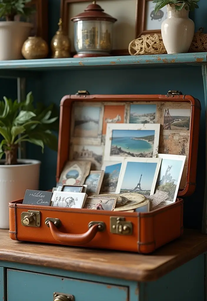 27 Photo Frame Wall Ideas To Make Every Memory Shine 48 27 Photo Frame Wall Ideas To Make Every Memory Shine - 8. Vintage Suitcase Photo Display