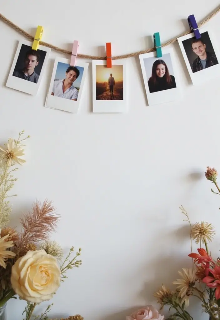 27 Polaroid Wall Ideas That Add Personality to Any Space 8 27 Polaroid Wall Ideas That Add Personality to Any Space - 2. String and Clip Display