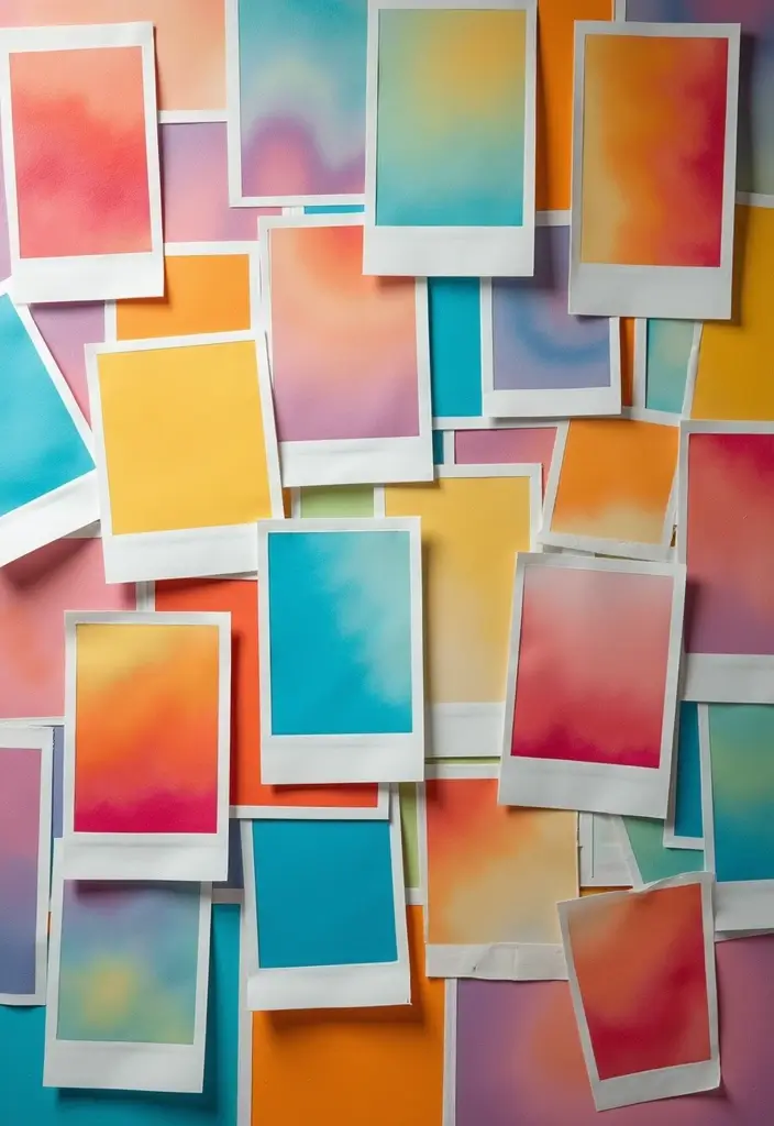 27 Polaroid Wall Ideas That Add Personality to Any Space 146 27 Polaroid Wall Ideas That Add Personality to Any Space - 22. Colorful Backdrops