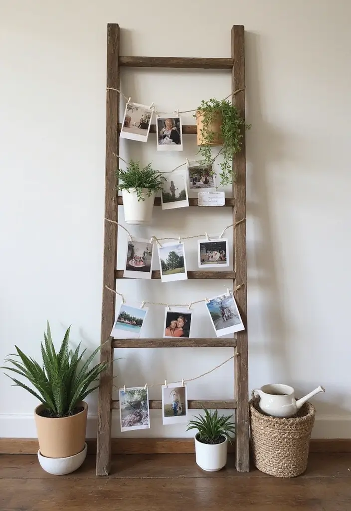 27 Polaroid Wall Ideas That Add Personality to Any Space 29 27 Polaroid Wall Ideas That Add Personality to Any Space - 5. Polaroid Ladder Display
