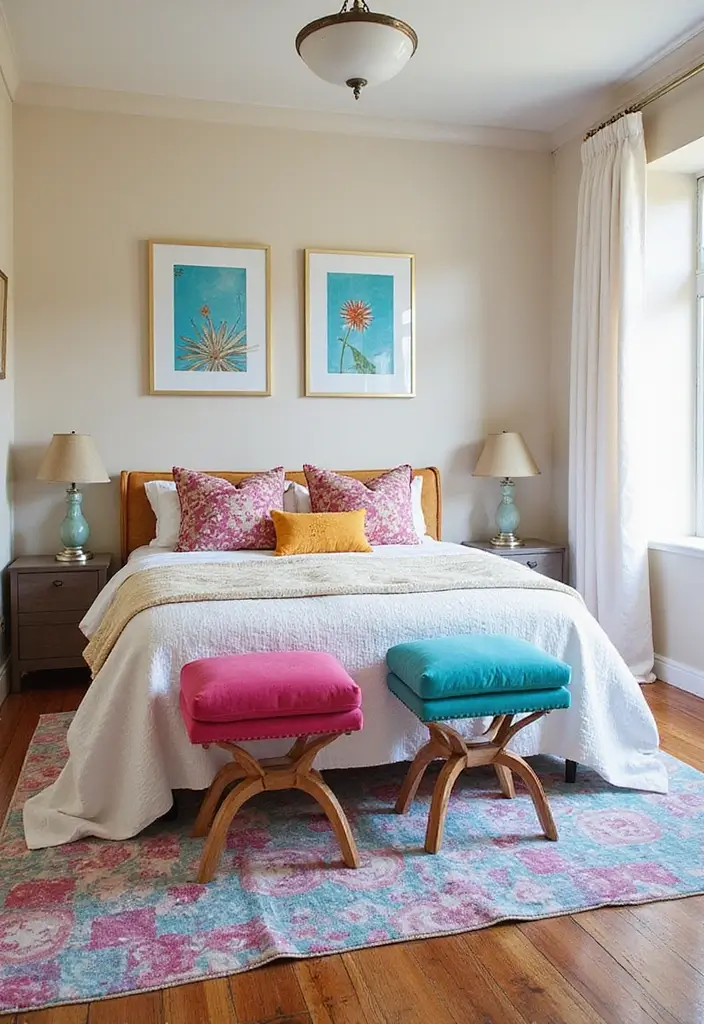 27 Rectangular Bedroom Ideas for Functional and Elegant Layouts 105 27 Rectangular Bedroom Ideas for Functional and Elegant Layouts - 19. Colorful Accent Pieces