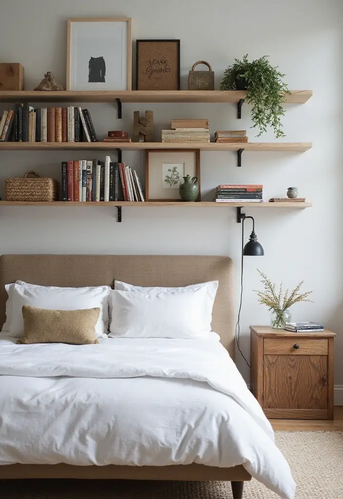 27 Rectangular Bedroom Ideas for Functional and Elegant Layouts 117 27 Rectangular Bedroom Ideas for Functional and Elegant Layouts - 21. Open Shelving for Display