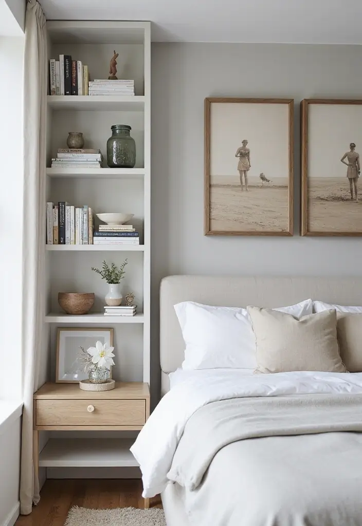 27 Rectangular Bedroom Ideas for Functional and Elegant Layouts 129 27 Rectangular Bedroom Ideas for Functional and Elegant Layouts - 23. Minimalistic Shelving Units