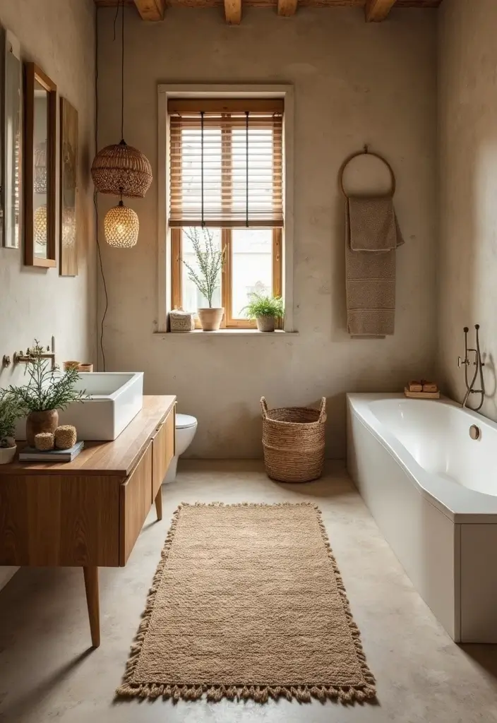 28 Earthy Bathroom Ideas to Create a Nature-Inspired Sanctuary 83 28 Earthy Bathroom Ideas to Create a Nature-Inspired Sanctuary - 13. Natural Fiber Rugs