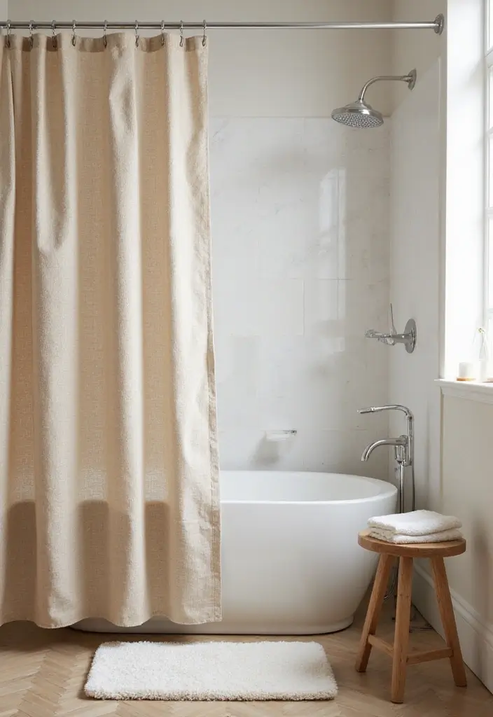 28 Earthy Bathroom Ideas to Create a Nature-Inspired Sanctuary 116 28 Earthy Bathroom Ideas to Create a Nature-Inspired Sanctuary - 18. Natural Shower Curtains