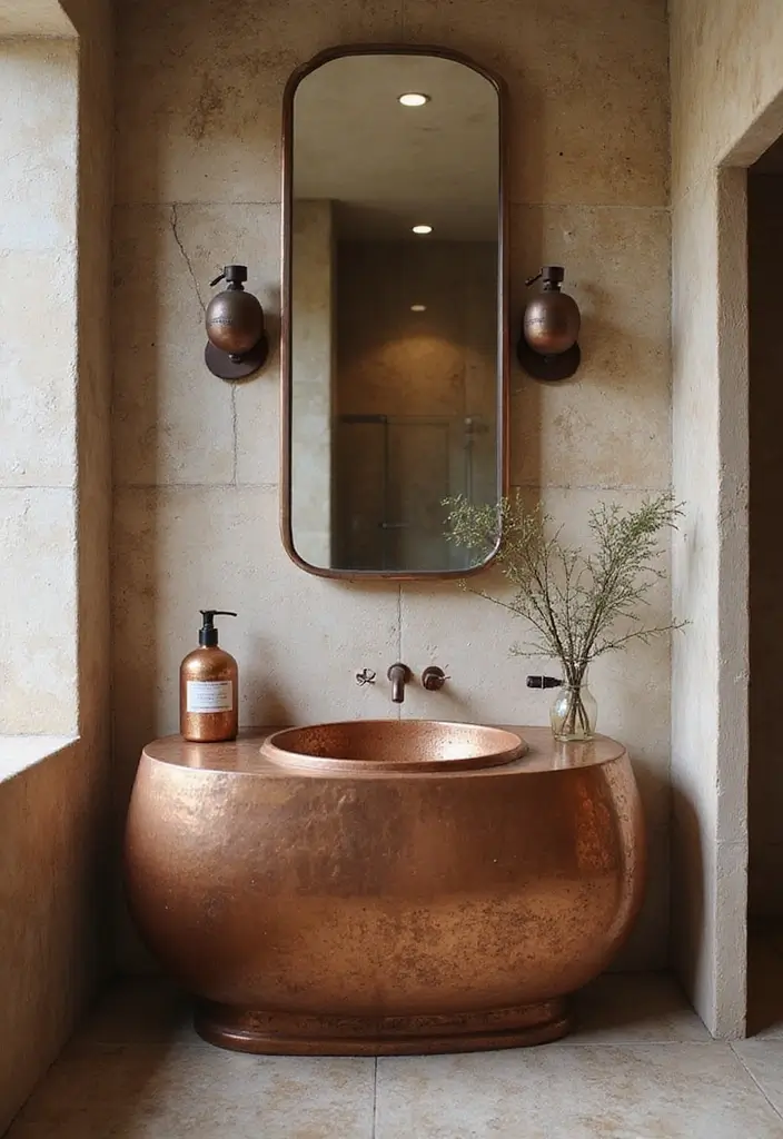 28 Earthy Bathroom Ideas to Create a Nature-Inspired Sanctuary 123 28 Earthy Bathroom Ideas to Create a Nature-Inspired Sanctuary - 19. Copper Accessories