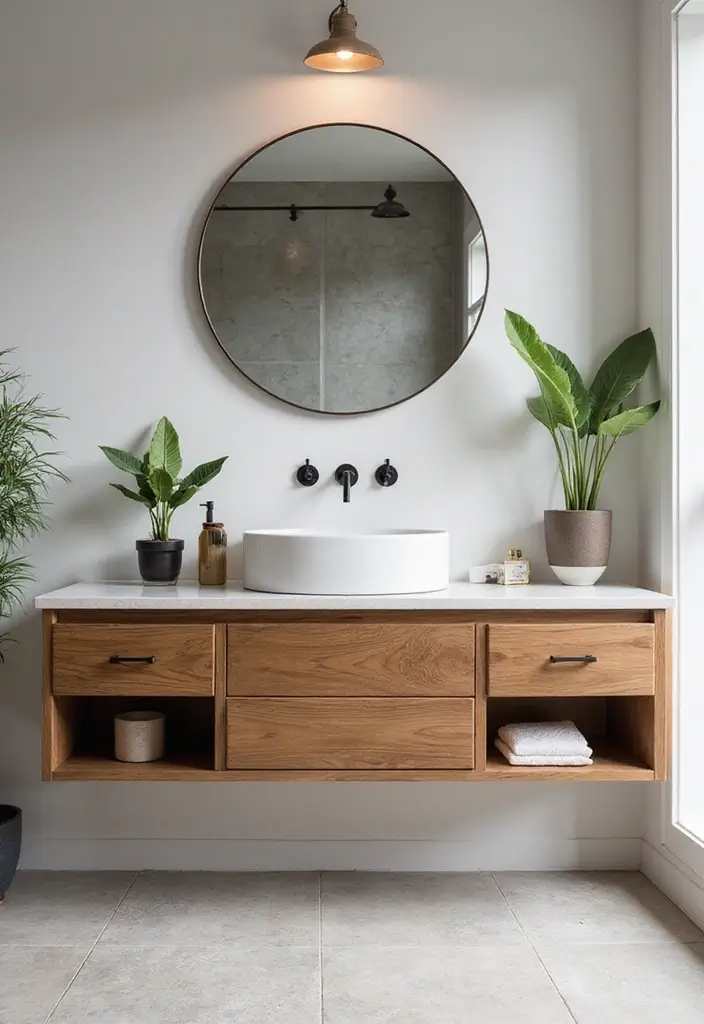 28 Earthy Bathroom Ideas to Create a Nature-Inspired Sanctuary 137 28 Earthy Bathroom Ideas to Create a Nature-Inspired Sanctuary - 21. Floating Vanities