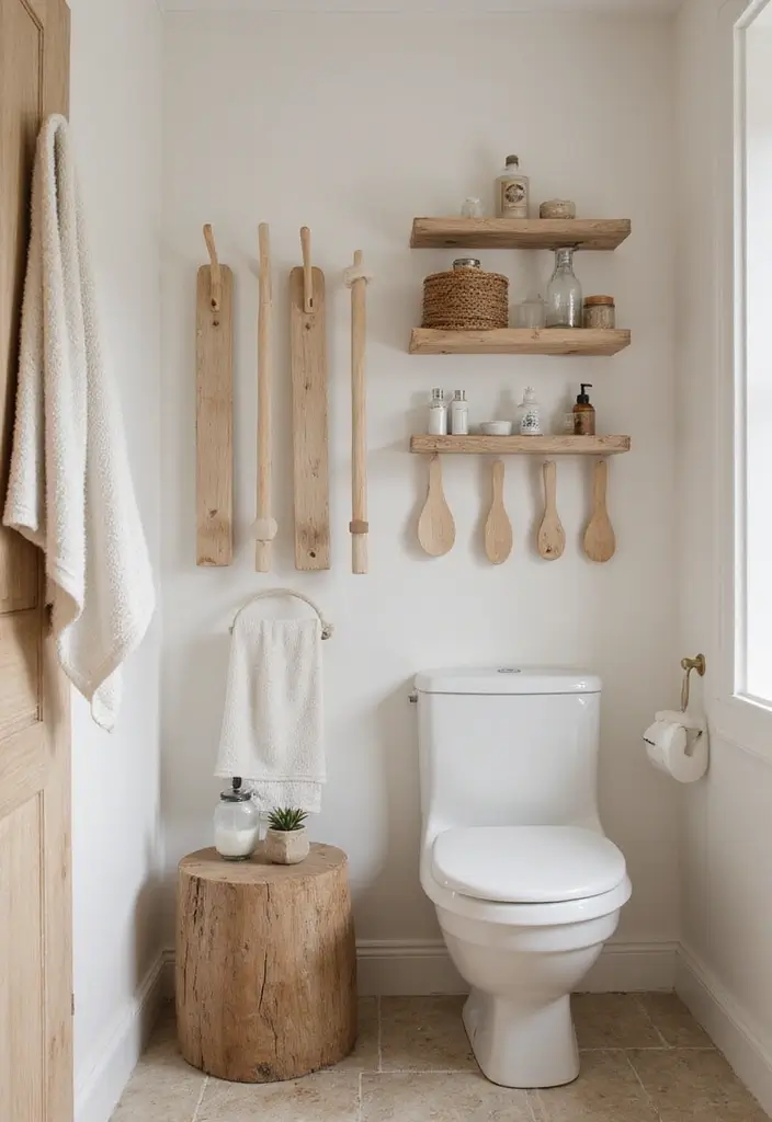 28 Earthy Bathroom Ideas to Create a Nature-Inspired Sanctuary 165 28 Earthy Bathroom Ideas to Create a Nature-Inspired Sanctuary - 25. Simple Towel Hooks