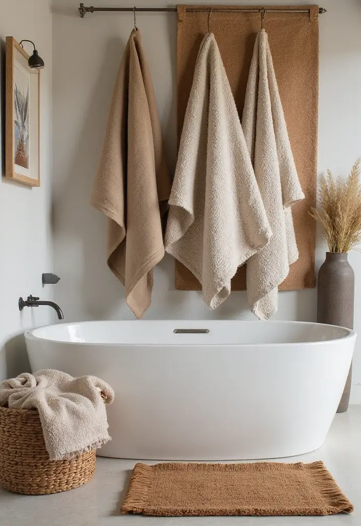28 Earthy Bathroom Ideas to Create a Nature-Inspired Sanctuary 36 28 Earthy Bathroom Ideas to Create a Nature-Inspired Sanctuary - 6. Organic Bath Textiles