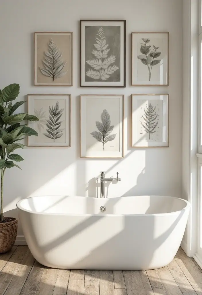 28 Earthy Bathroom Ideas to Create a Nature-Inspired Sanctuary 55 28 Earthy Bathroom Ideas to Create a Nature-Inspired Sanctuary - 9. Nature-Inspired Wall Art