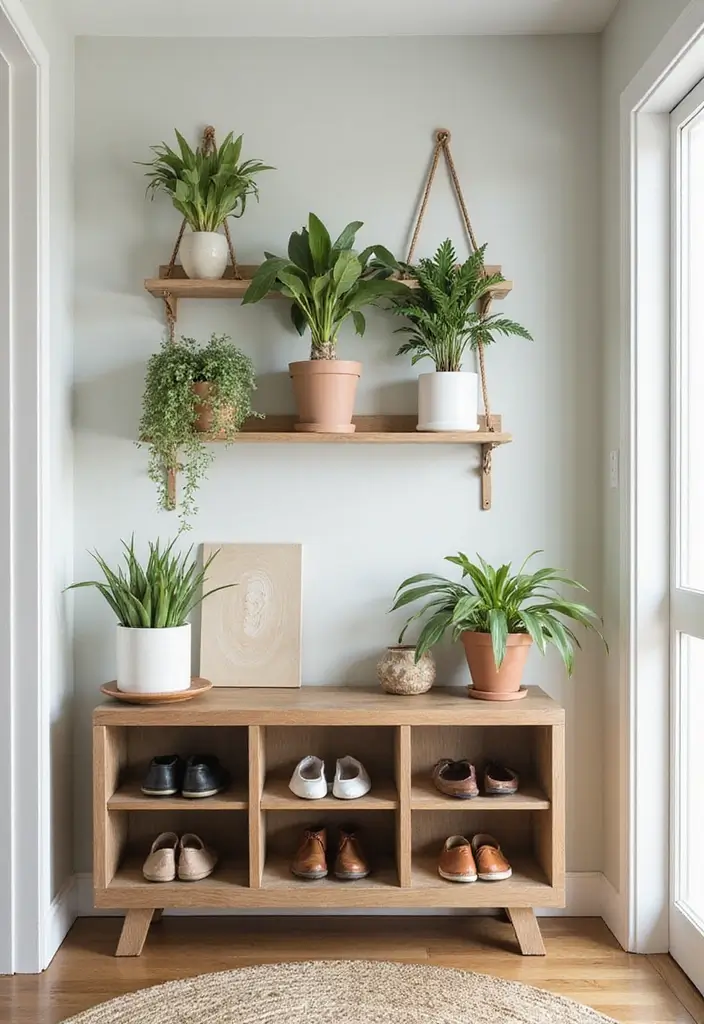 28 Entrance Shoe Storage Ideas For A Clean, Welcoming Entryway 72 28 Entrance Shoe Storage Ideas For A Clean, Welcoming Entryway - 12. Hanging Planter Shoe Shelf