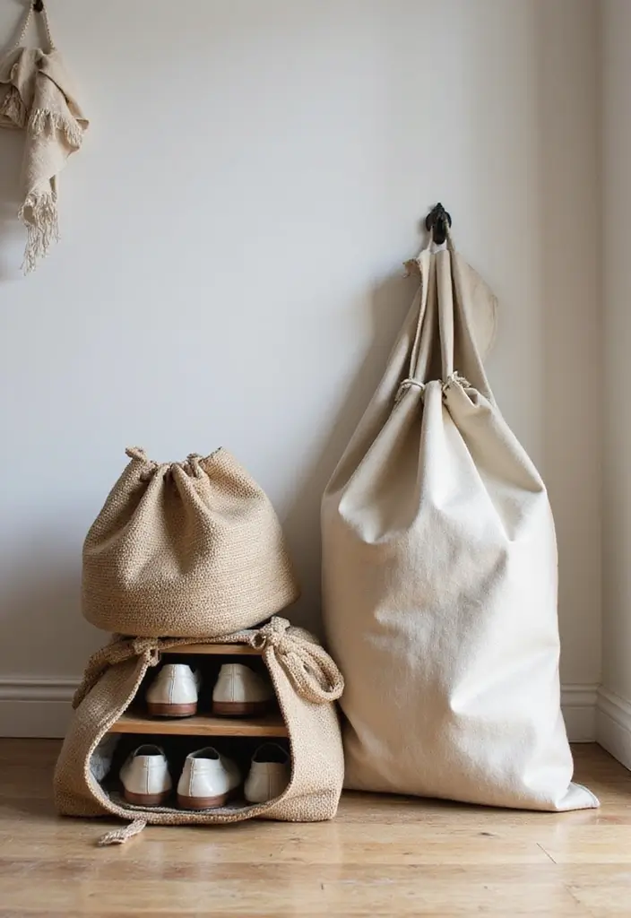 28 Entrance Shoe Storage Ideas For A Clean, Welcoming Entryway 93 28 Entrance Shoe Storage Ideas For A Clean, Welcoming Entryway - 15. Eco-Friendly Shoe Storage Bags