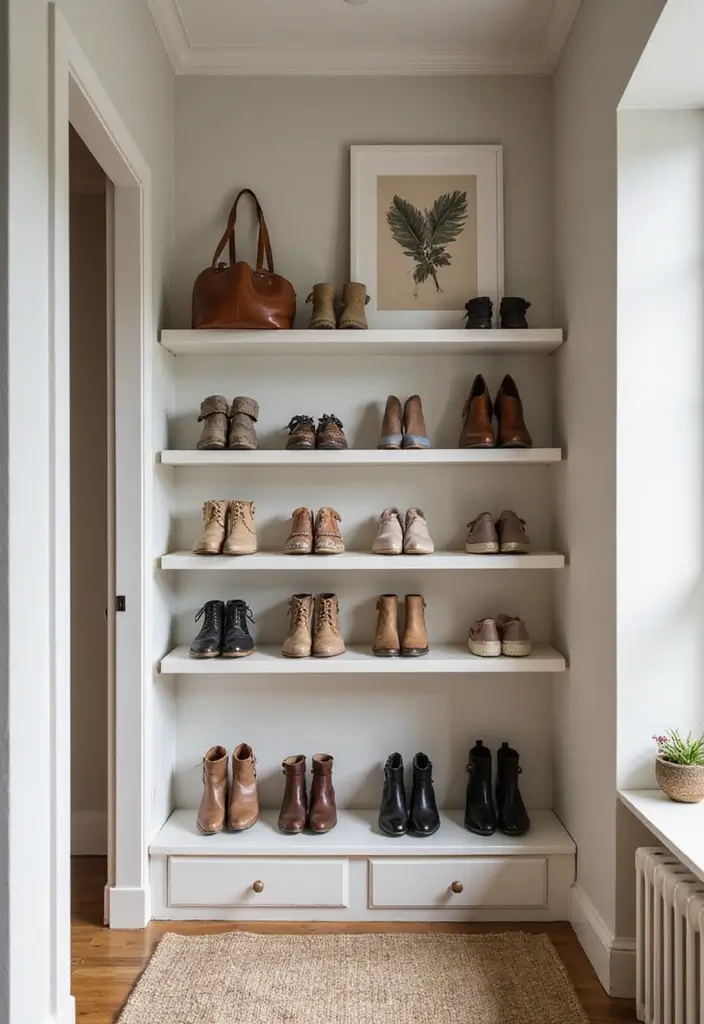 28 Entrance Shoe Storage Ideas For A Clean, Welcoming Entryway 100 28 Entrance Shoe Storage Ideas For A Clean, Welcoming Entryway - 16. Decorative Shoe Shelves