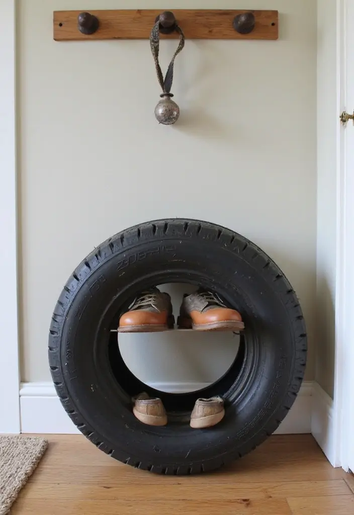 28 Entrance Shoe Storage Ideas For A Clean, Welcoming Entryway 112 28 Entrance Shoe Storage Ideas For A Clean, Welcoming Entryway - 18. Recycled Tire Shoe Holder