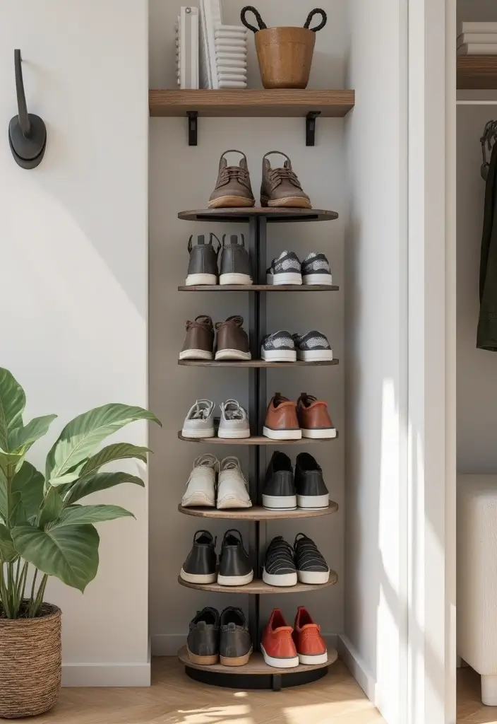 28 Entrance Shoe Storage Ideas For A Clean, Welcoming Entryway 150 28 Entrance Shoe Storage Ideas For A Clean, Welcoming Entryway - 24. Rotating Shoe Rack
