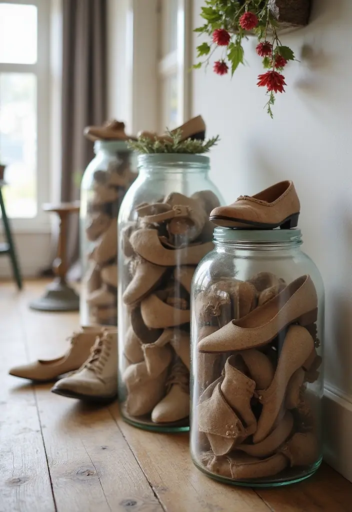 28 Entrance Shoe Storage Ideas For A Clean, Welcoming Entryway 157 28 Entrance Shoe Storage Ideas For A Clean, Welcoming Entryway - 25. Decorative Shoe Jars