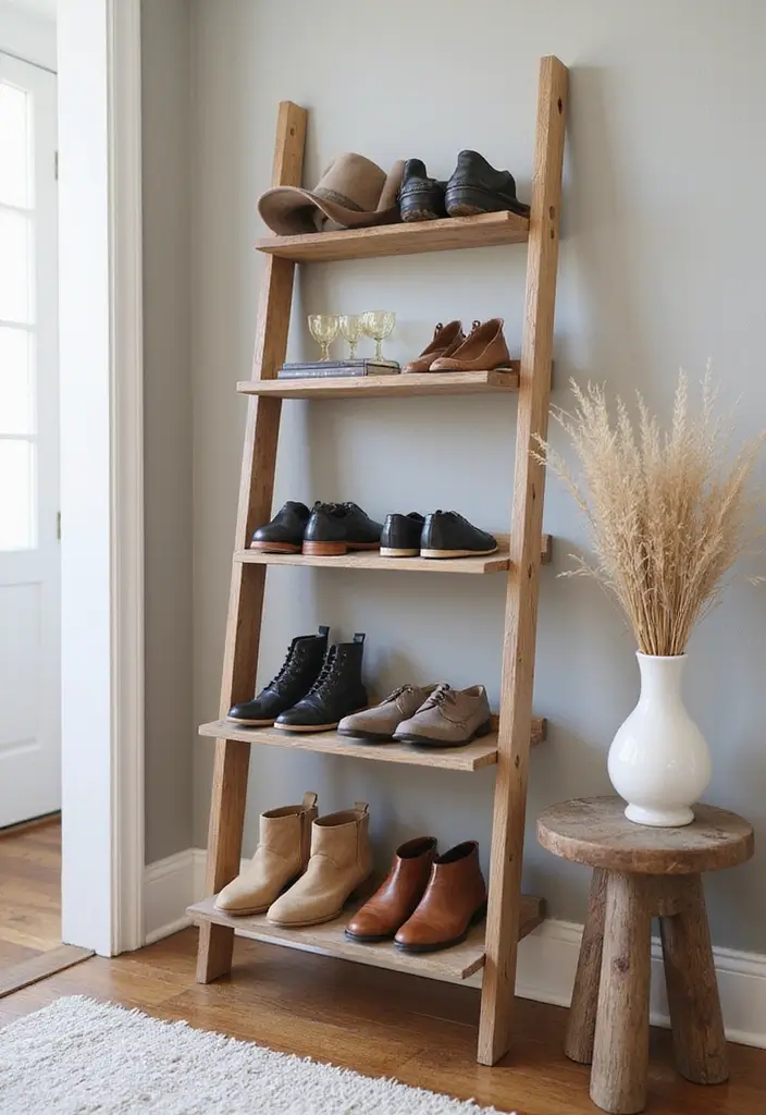 28 Entrance Shoe Storage Ideas For A Clean, Welcoming Entryway 169 28 Entrance Shoe Storage Ideas For A Clean, Welcoming Entryway - 27. Stylish Shoe Display Ladder