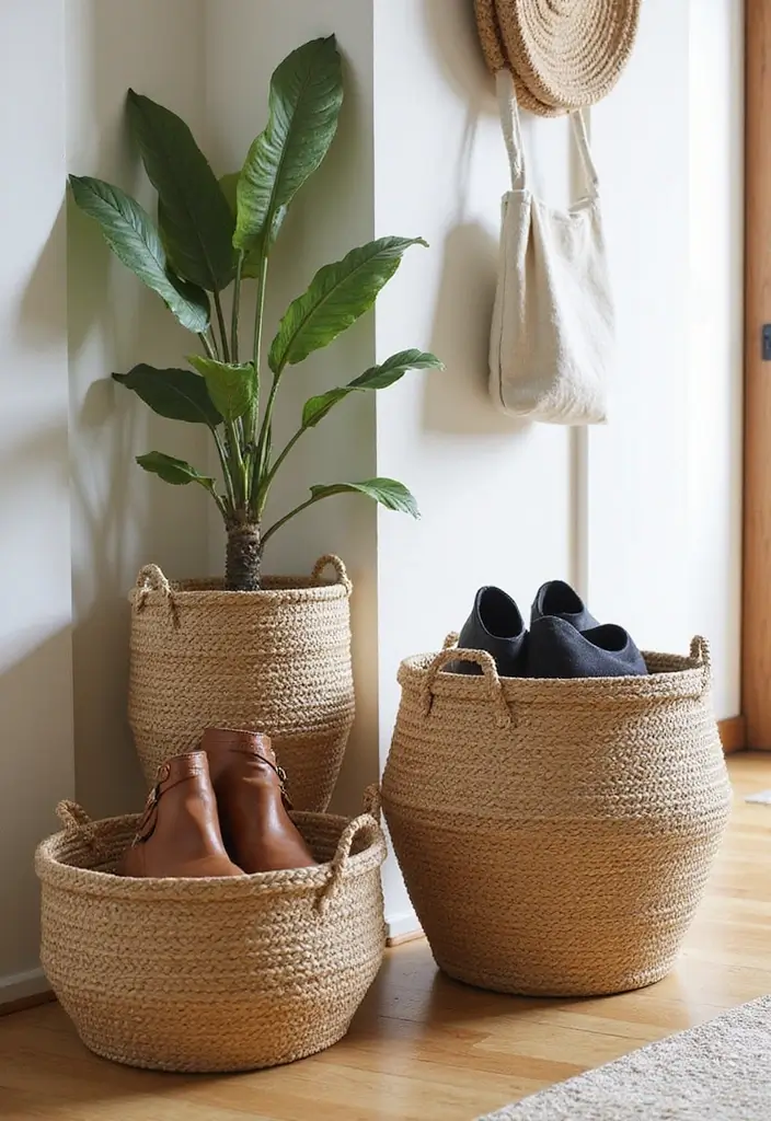 28 Entrance Shoe Storage Ideas For A Clean, Welcoming Entryway 34 28 Entrance Shoe Storage Ideas For A Clean, Welcoming Entryway - 6. Stylized Woven Baskets