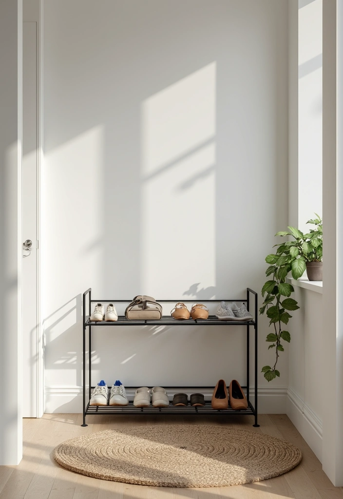 28 Entrance Shoe Storage Ideas For A Clean, Welcoming Entryway 51 28 Entrance Shoe Storage Ideas For A Clean, Welcoming Entryway - 9. Minimalist Metal Shoe Rack
