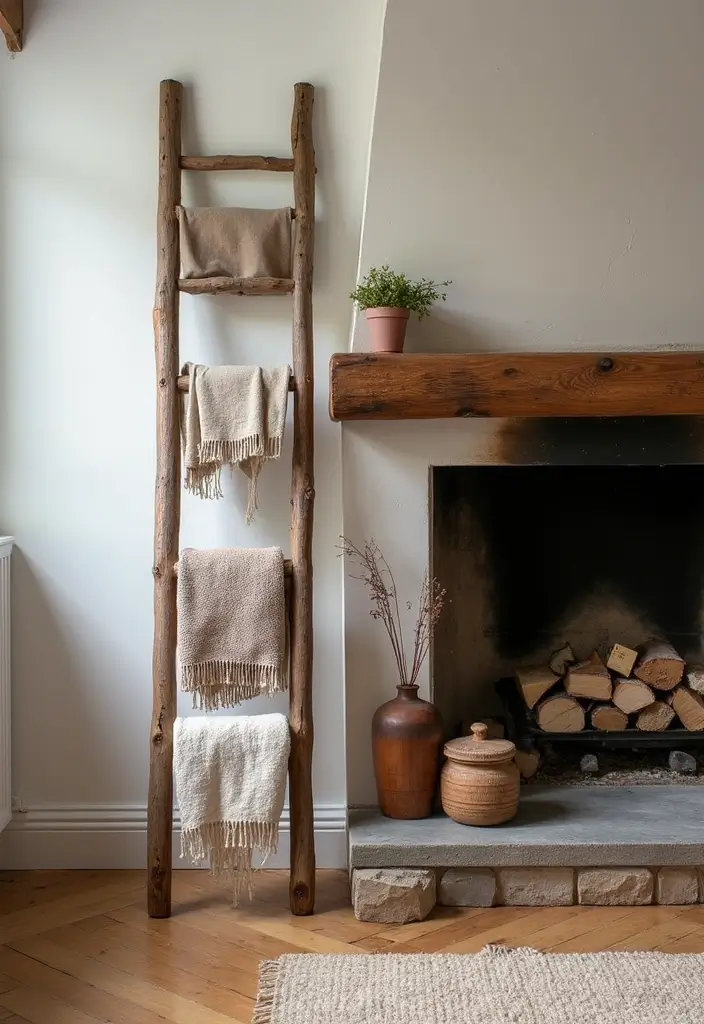 28 Fireplace Wall Ideas To Add Instant Warmth And Charm 97 28 Fireplace Wall Ideas To Add Instant Warmth And Charm - 15. Rustic Ladder Decor