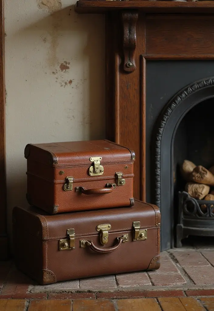 28 Fireplace Wall Ideas To Add Instant Warmth And Charm 118 28 Fireplace Wall Ideas To Add Instant Warmth And Charm - 18. Vintage Suitcase Storage