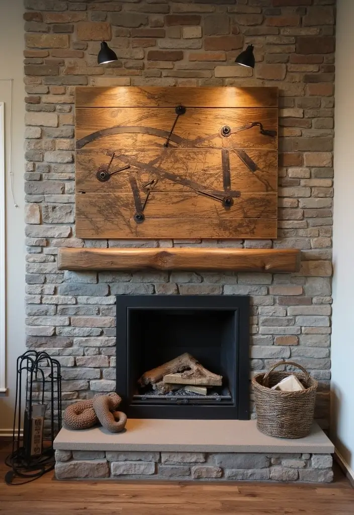 28 Fireplace Wall Ideas To Add Instant Warmth And Charm 125 28 Fireplace Wall Ideas To Add Instant Warmth And Charm - 19. Rustic Art Installation