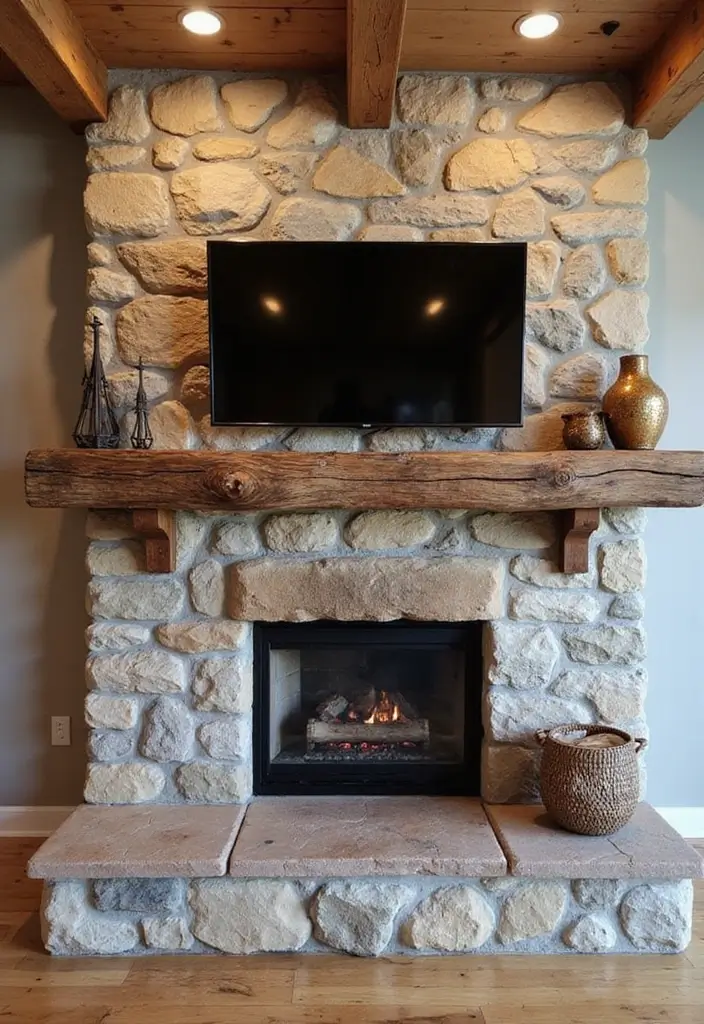 28 Fireplace Wall Ideas With TV That Feel Warm And Luxurious 1 28 Fireplace Wall Ideas With TV That Feel Warm And Luxurious - 1. Timber and Stone Blend