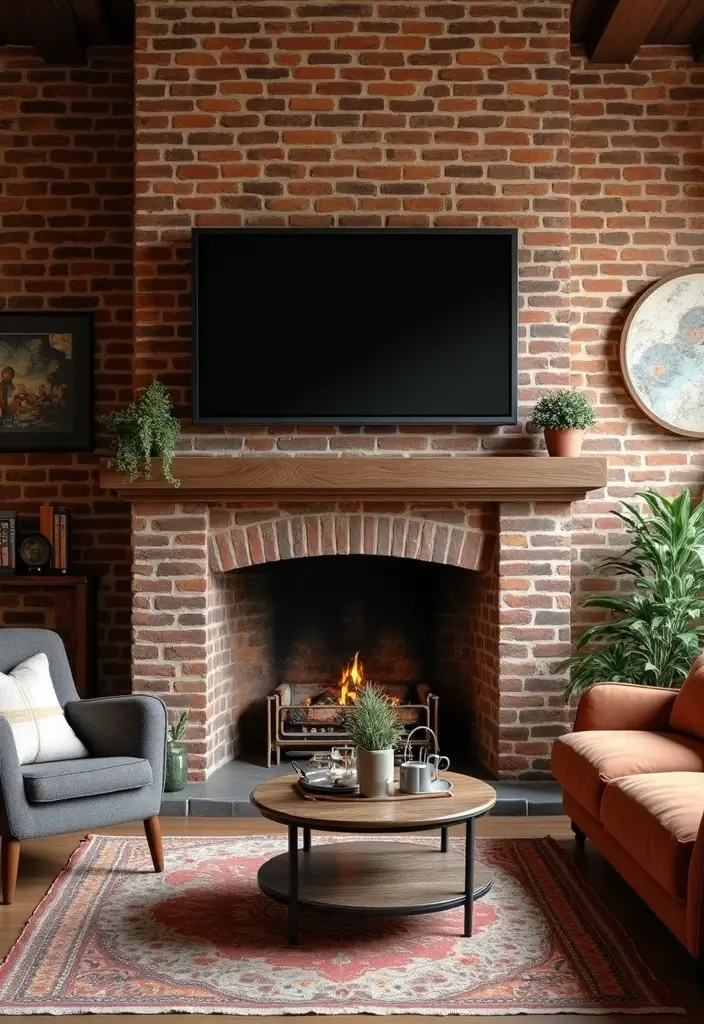 28 Fireplace Wall Ideas With TV That Feel Warm And Luxurious 64 28 Fireplace Wall Ideas With TV That Feel Warm And Luxurious - 10. Vintage Brick Charm