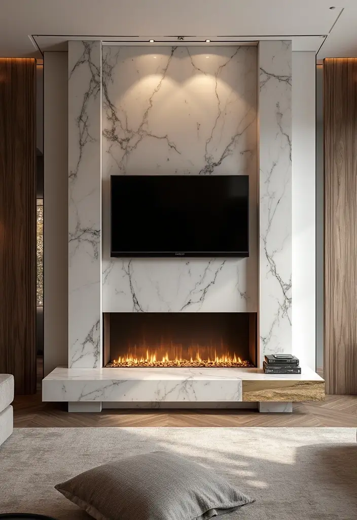28 Fireplace Wall Ideas With TV That Feel Warm And Luxurious 71 28 Fireplace Wall Ideas With TV That Feel Warm And Luxurious - 11. Elegant Marble Touch