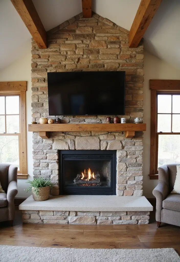 28 Fireplace Wall Ideas With TV That Feel Warm And Luxurious 78 28 Fireplace Wall Ideas With TV That Feel Warm And Luxurious - 12. Rustic Beam Details