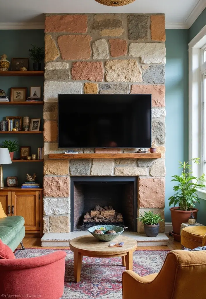 28 Fireplace Wall Ideas With TV That Feel Warm And Luxurious 127 28 Fireplace Wall Ideas With TV That Feel Warm And Luxurious - 19. Eclectic Mix and Match