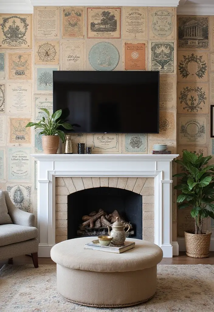 28 Fireplace Wall Ideas With TV That Feel Warm And Luxurious 141 28 Fireplace Wall Ideas With TV That Feel Warm And Luxurious - 21. Vintage Inspired Patterns