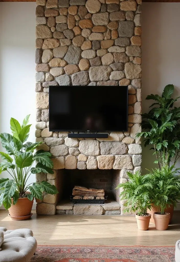 28 Fireplace Wall Ideas With TV That Feel Warm And Luxurious 148 28 Fireplace Wall Ideas With TV That Feel Warm And Luxurious - 22. Nature-Inspired Elements
