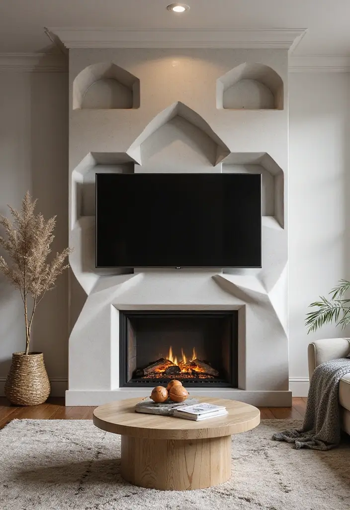 28 Fireplace Wall Ideas With TV That Feel Warm And Luxurious 162 28 Fireplace Wall Ideas With TV That Feel Warm And Luxurious - 24. Bold Geometric Shapes