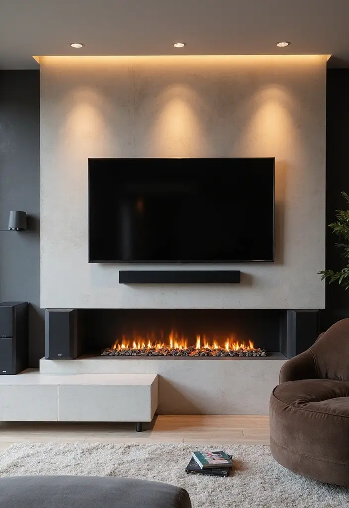 28 Fireplace Wall Ideas With TV That Feel Warm And Luxurious 176 28 Fireplace Wall Ideas With TV That Feel Warm And Luxurious - 26. Integrated Sound Systems