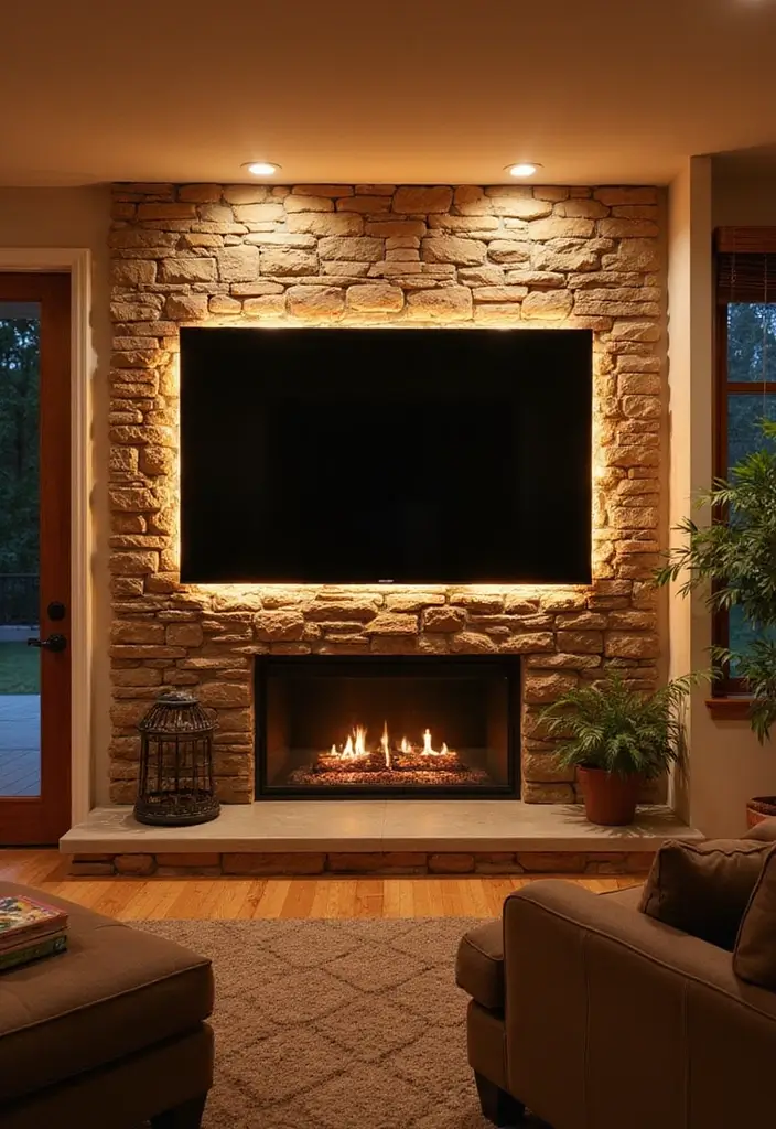 28 Fireplace Wall Ideas With TV That Feel Warm And Luxurious 183 28 Fireplace Wall Ideas With TV That Feel Warm And Luxurious - 27. Illuminated Fireplaces