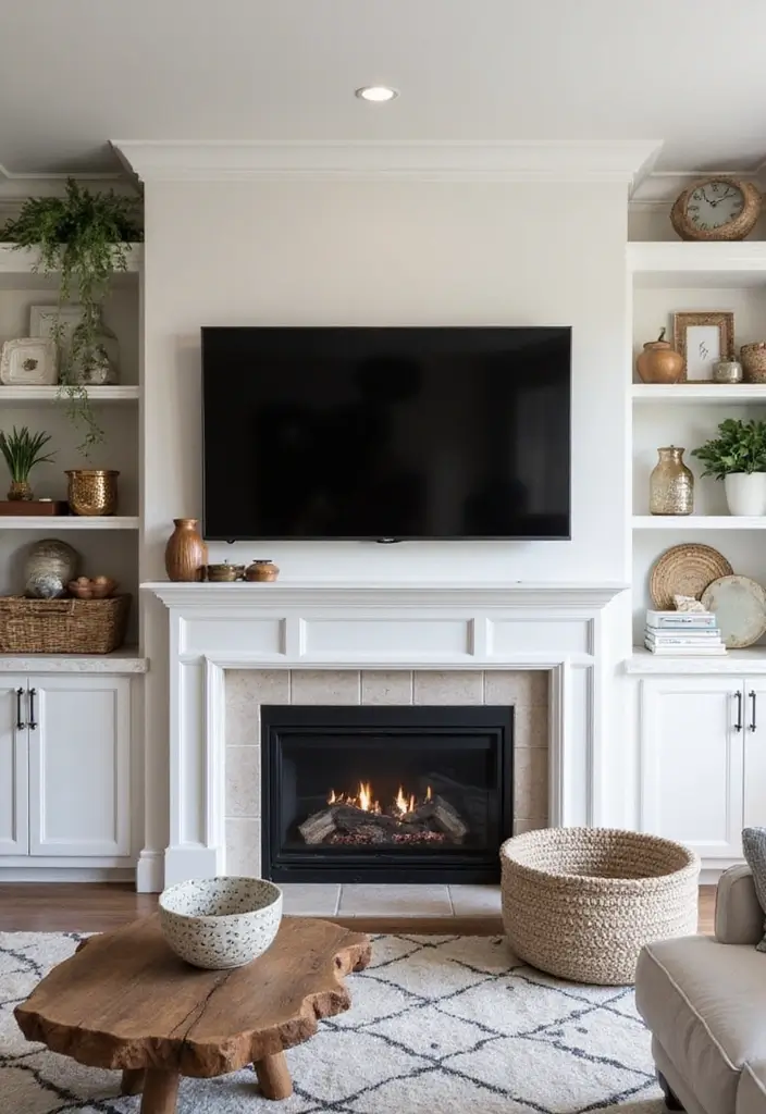 28 Fireplace Wall Ideas With TV That Feel Warm And Luxurious 190 28 Fireplace Wall Ideas With TV That Feel Warm And Luxurious - 28. Seasonal Decor Flexibility