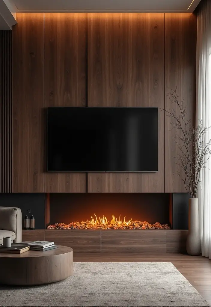 28 Fireplace Wall Ideas With TV That Feel Warm And Luxurious 15 28 Fireplace Wall Ideas With TV That Feel Warm And Luxurious - 3. Dark Wood Elegance