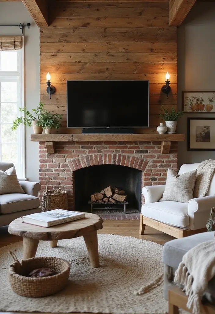 28 Fireplace Wall Ideas With TV That Feel Warm And Luxurious 29 28 Fireplace Wall Ideas With TV That Feel Warm And Luxurious - 5. Cozy Farmhouse Vibes
