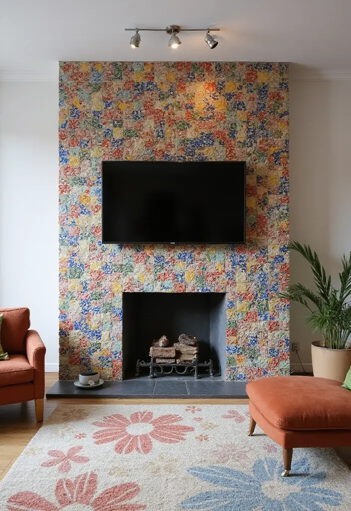 28 Fireplace Wall Ideas With TV That Feel Warm And Luxurious 36 28 Fireplace Wall Ideas With TV That Feel Warm And Luxurious - 6. Artistic Tile Surround