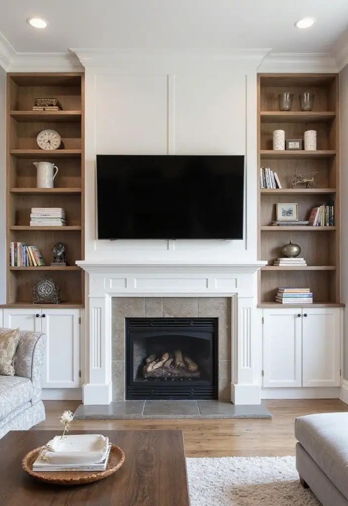 28 Fireplace Wall Ideas With TV That Feel Warm And Luxurious 43 28 Fireplace Wall Ideas With TV That Feel Warm And Luxurious - 7. Built-In Shelving Magic