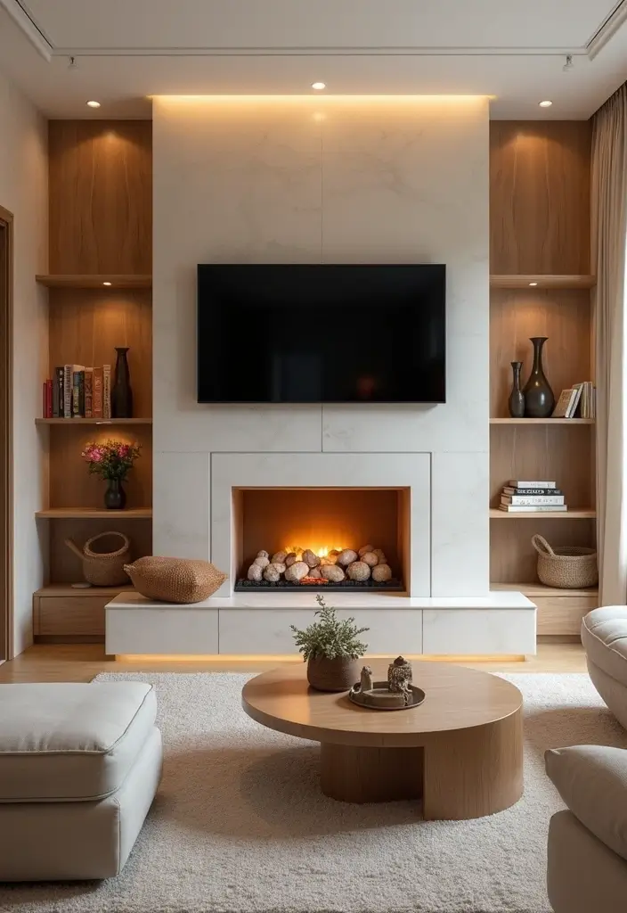 28 Fireplace Wall Ideas With TV That Feel Warm And Luxurious 57 28 Fireplace Wall Ideas With TV That Feel Warm And Luxurious - 9. Warm Neutral Palette