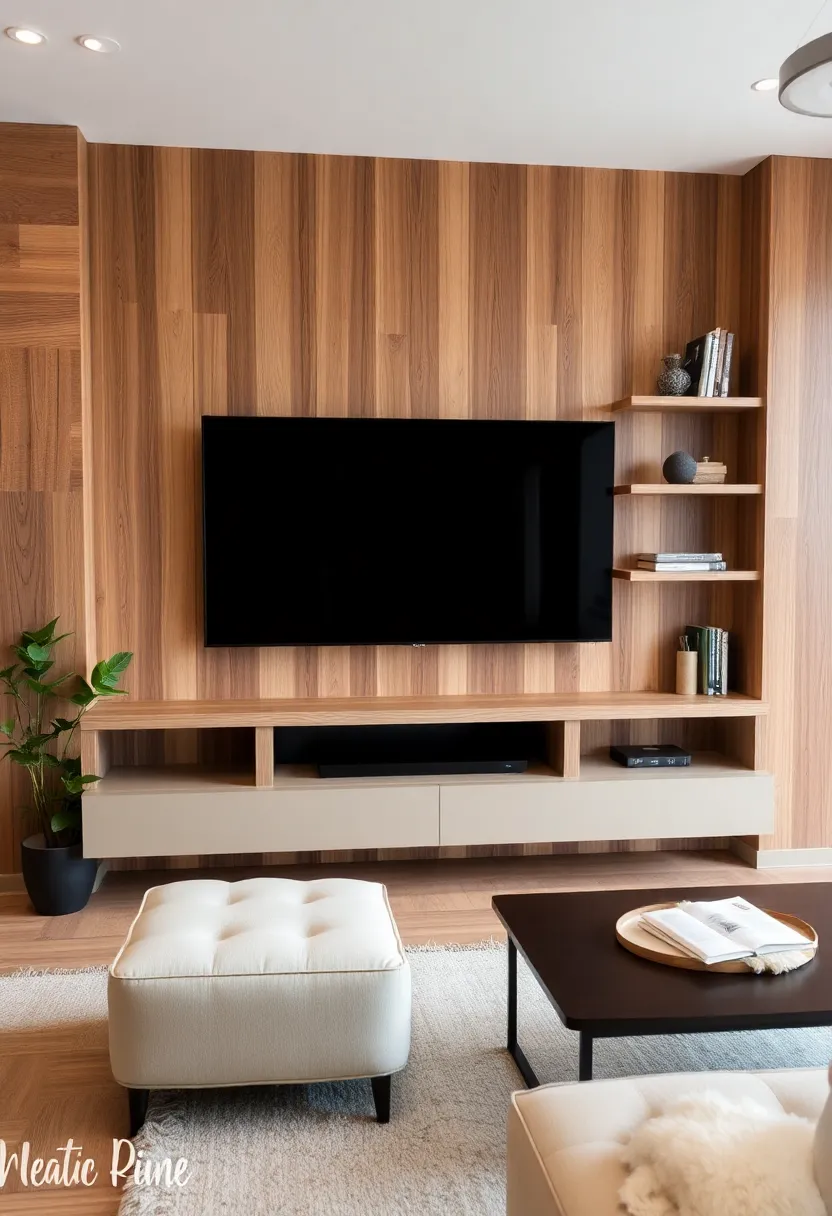 28 Media Wall Ideas To Create A Sleek Modern Focal Point 155 28 Media Wall Ideas To Create A Sleek Modern Focal Point - 23. Natural Wood Elements