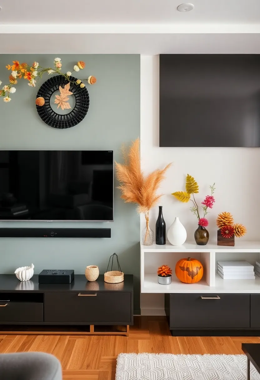 28 Media Wall Ideas To Create A Sleek Modern Focal Point 183 28 Media Wall Ideas To Create A Sleek Modern Focal Point - 27. Seasonal Decor Swaps
