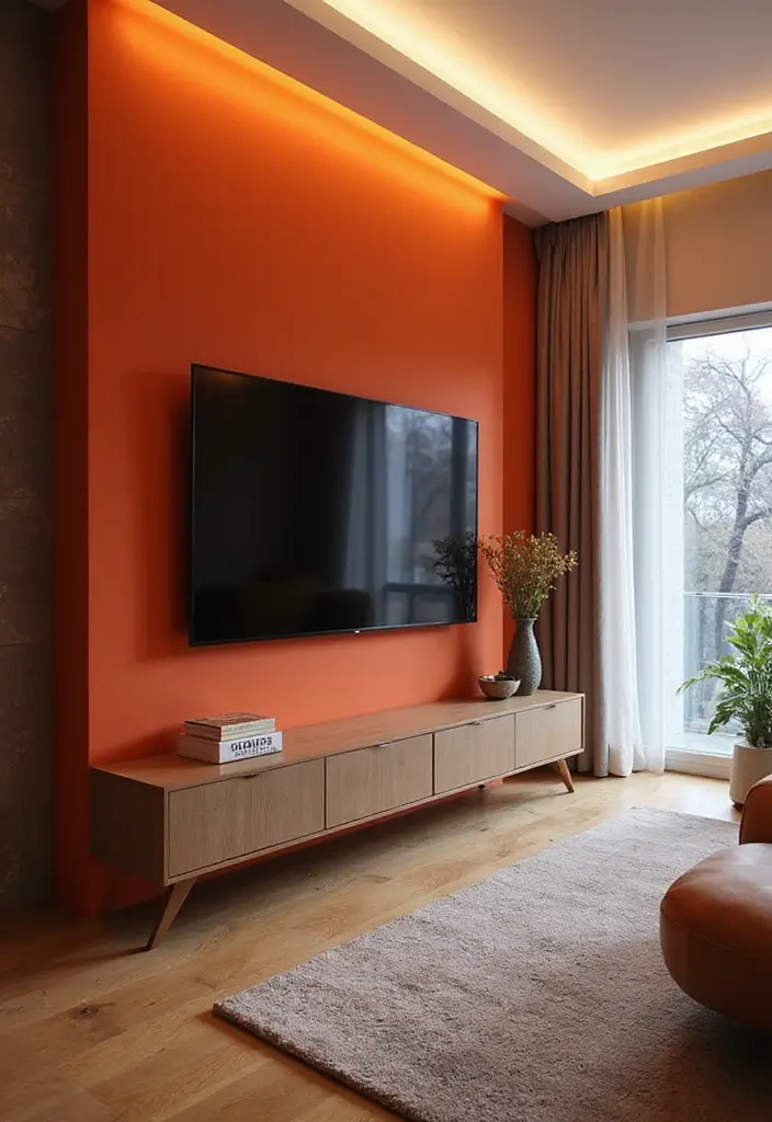 28 Media Wall Ideas To Create A Sleek Modern Focal Point 29 28 Media Wall Ideas To Create A Sleek Modern Focal Point - 5. Statement Color Backdrop
