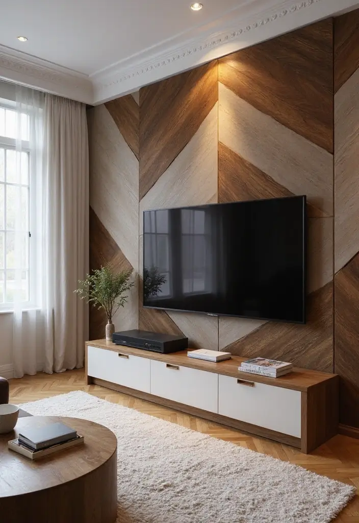 28 Media Wall Ideas To Create A Sleek Modern Focal Point 36 28 Media Wall Ideas To Create A Sleek Modern Focal Point - 6. Geometric Patterns
