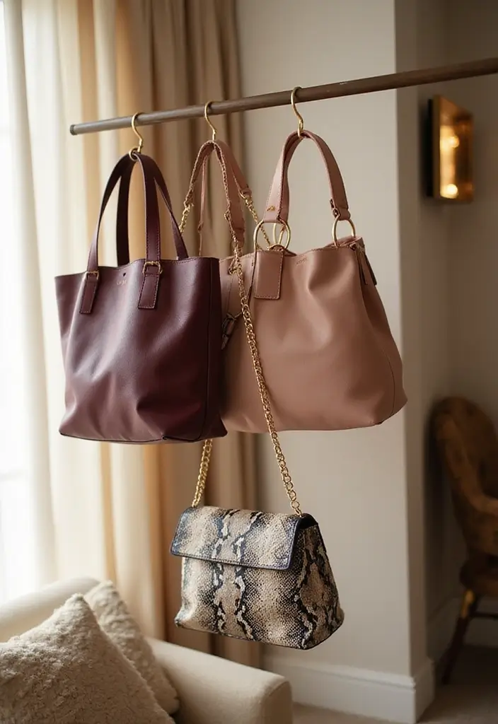 28 Purse Storage Ideas Every Fashion Lover Will Adore 91 28 Purse Storage Ideas Every Fashion Lover Will Adore - 15. Try Bag Storage Hanging on a Curtain Rod
