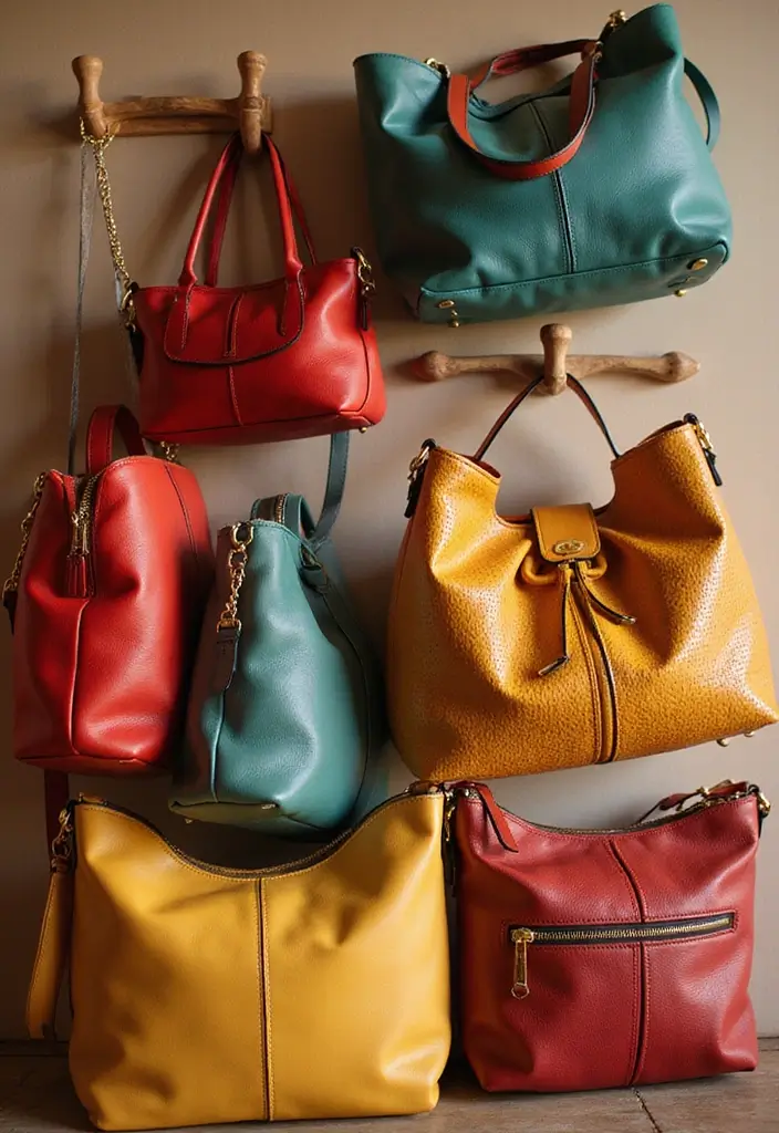 28 Purse Storage Ideas Every Fashion Lover Will Adore 8 28 Purse Storage Ideas Every Fashion Lover Will Adore - 2. Hang Bags on Decorative Hooks